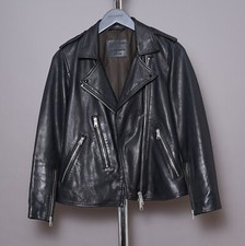 All Saints Elva Leather Jacket Womens UK10 Biker Bomber Celebrity Grail US6 EU38