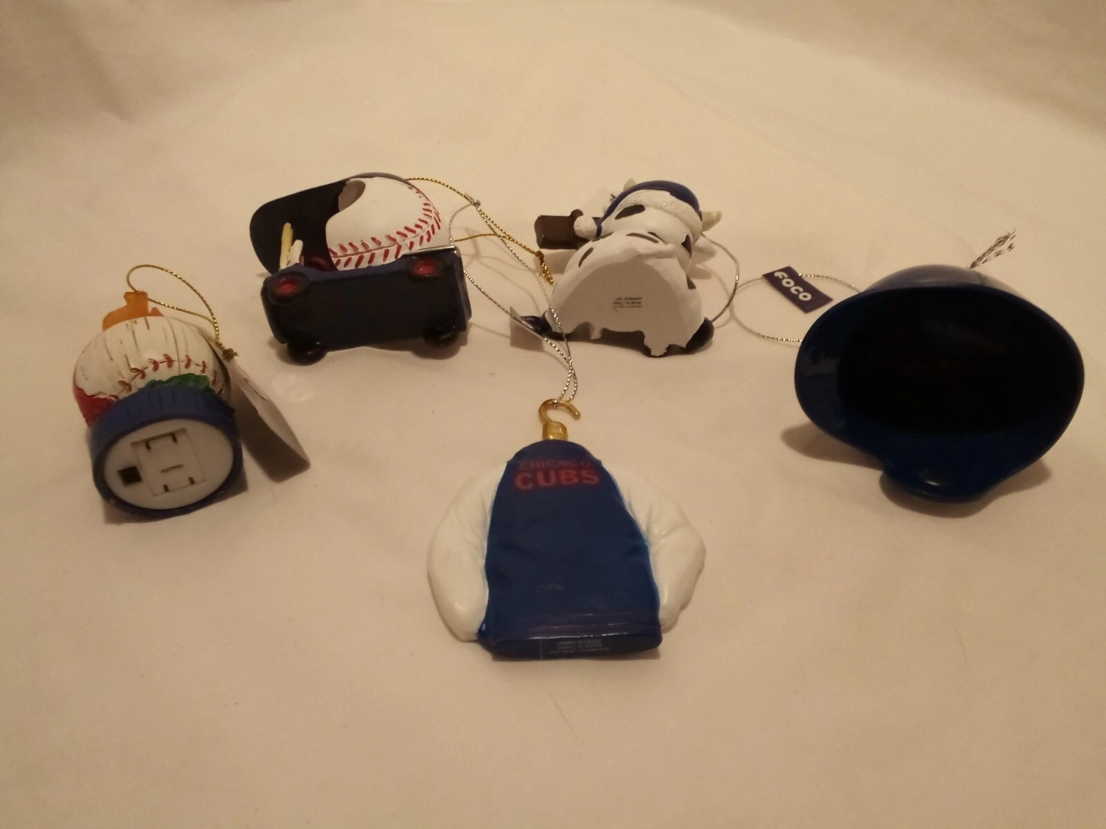 GLOBE Chicago Cubs Christmas Ornaments Team Beans Lot of 5(Jacket Helmet Cow Car Ball)