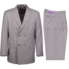 BIG  TALL Men's Stone Glen Plaid Double Breasted 6 Button Classic Fit Suit NWT