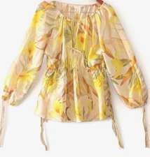 Womens Balloon Sleeve peasant tunic Size M Ethereal Fairytale Enchanted Garden