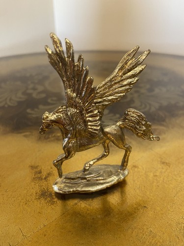 Pegasus Winged Horse Metal Figurine Gold Colored Small Galloping 3.5 Inch