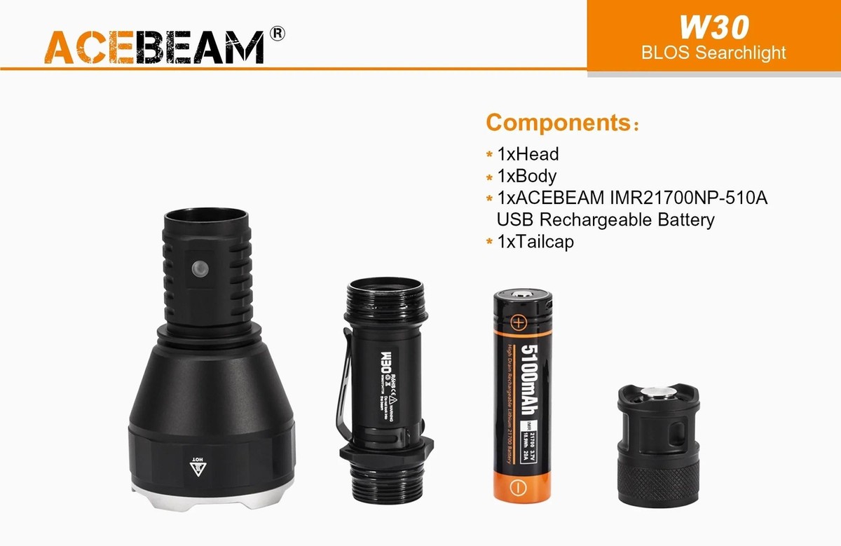 Acebeam W30 Long Range LEP Flashlight - 500 Lumens, 2408m throw