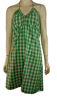 green picnic dress Vintage 70s Green Gingham Apple Print Sundress main image 0