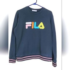 Fila Retro Knit Sweater  Black  Spellout Logo  Size Large  Good Condition