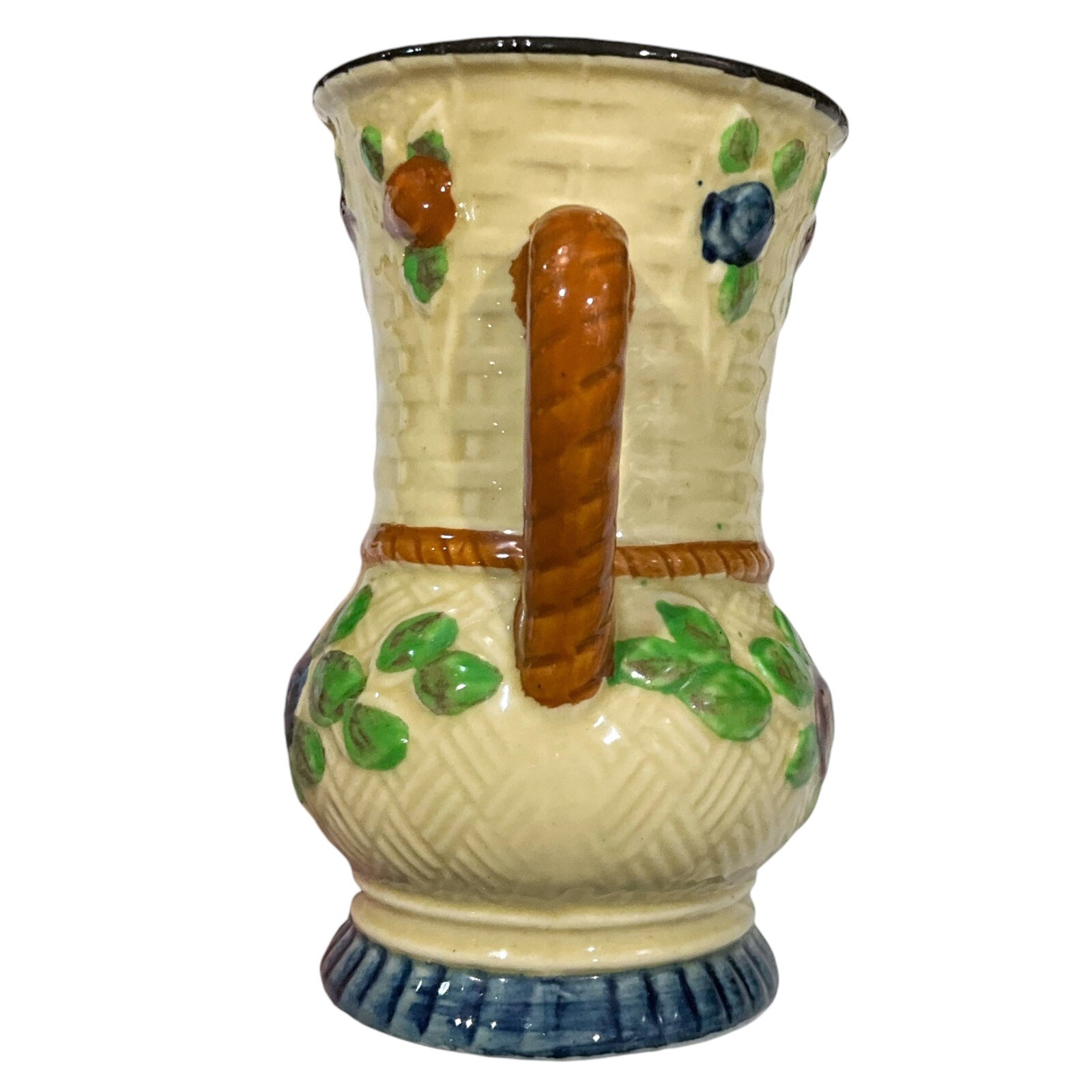 Vintage Maruhon Ware Glazed Handpainted Double Handle Flower Vase 5”