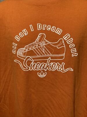 ADIDAS Orange "ALL DAY I DREAM ABOUT SNEAKERS " Shoe graphic T-SHIRT SIZE XL | eBay ADIDAS Orange "ALL DAY I DREAM ABOUT SNEAKERS " Shoe graphic T-SHIRT SIZE XL | eBay