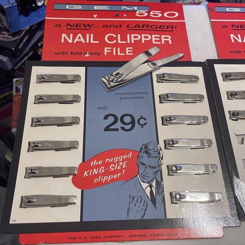 Vintage Gem 550 Nail Clipper 2 Displays Total Of 21 Nail Clippers 1966