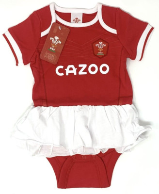 WALES WRU MÄDCHEN RUGBY UNION - SET BABYS TUTU BODY KURZARM BABY MITWACHSEND 