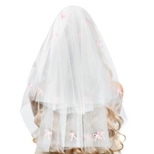 Wedding Veil with Bows  Bachelorette Party Decorations Long Veil-Pink Bow