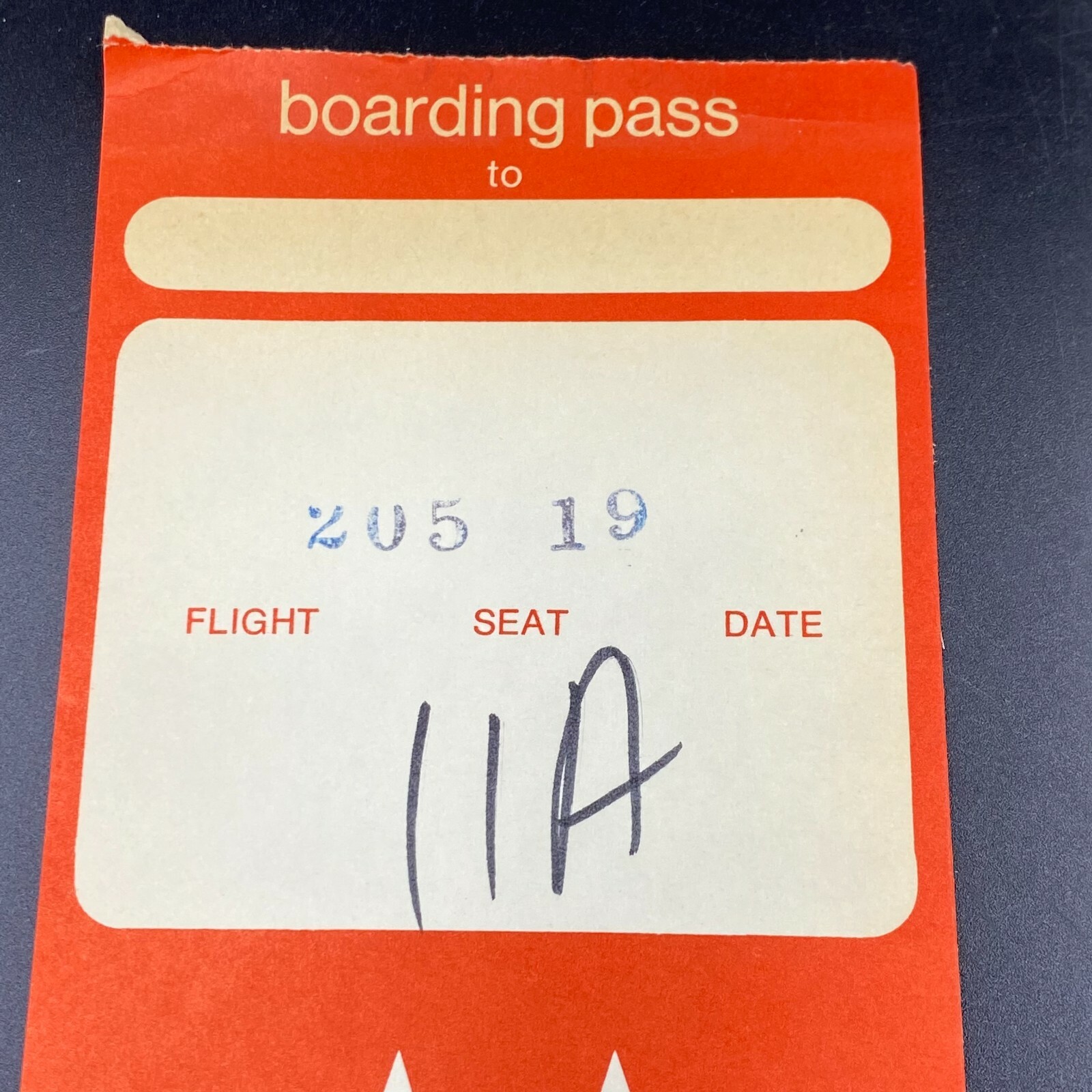 Vintage American Airlines Paper Boarding Pass Flight 205 Seat 19 BK19