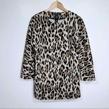 Chelsea & Theodore Animal Print Leopard Full Zip Stretchy Jacket With Pockets L