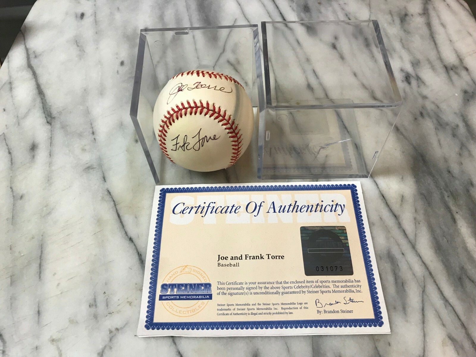 Joe Torre Autographed Signed New York Yankees 1996 World Series Ball Joe & Frank Torre Steiner COA 