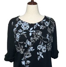 Karen Scott Dress XXL Knee Length Black Gray Floral Sport Pullover Casual NWT