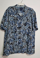 TOMMY BAHAMA Hawaiian Blue Short Sleeve Shirt Button Down Mens SZ XL Wood Button