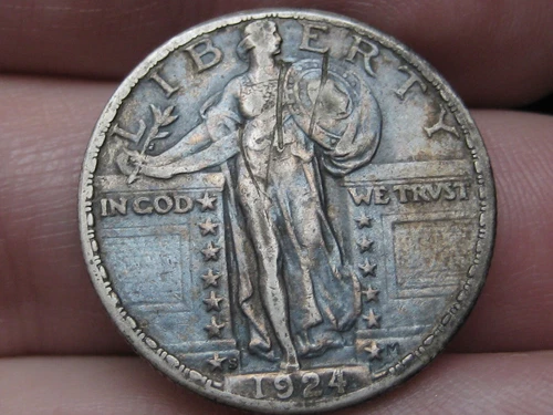 1924 S Silver Standing Liberty Quarter, San Francisco, XF/AU Details, Toned
