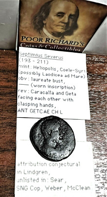 Rare! Septimus Severus 1st Provincial Emperor. Heliopolis AE30mm 193-211 AD C583