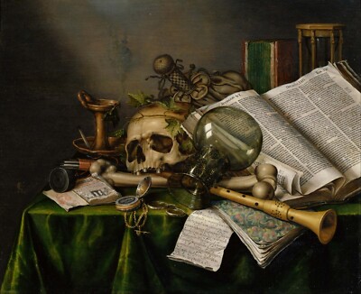 Evert Collier Still Life with Books and Skull Art Print Vanitas Decor