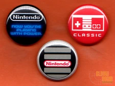 Set of three 1" Nintendo NES pins buttons classic console vintage