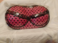 Travel Bra Holder Pink With Black Polka Dots. Hard Case.