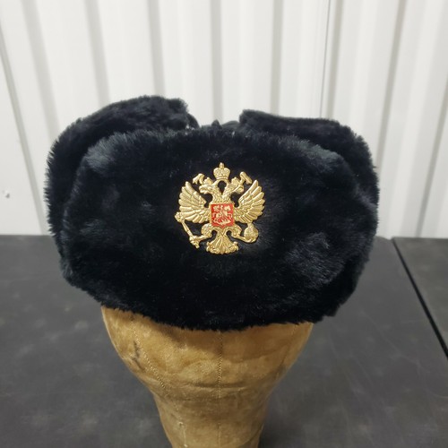 Black Faux Fur Military Hat sz 