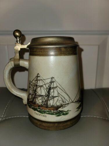 Vintage Marzi & Remy Beer Stein - Green with 3 Sailing Ships Design kk - Picture 1 of 10