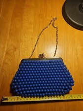 Vintage Style Hollywood Intuition By Jaye Hersh. Blue Beaded Faux Leather Clutch