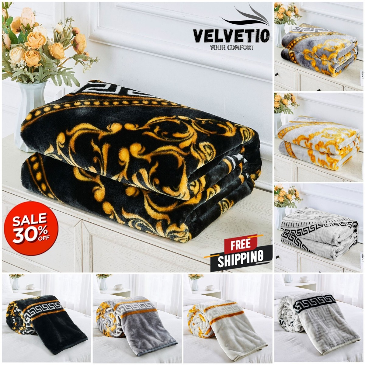 Greek Key Throw Extra Large Thick Mink Faux Fur Blanket for Sofa