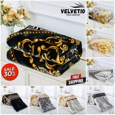 Greek Key Throw Extra Large Thick Mink Faux Fur Blanket for Sofa Bed Double King