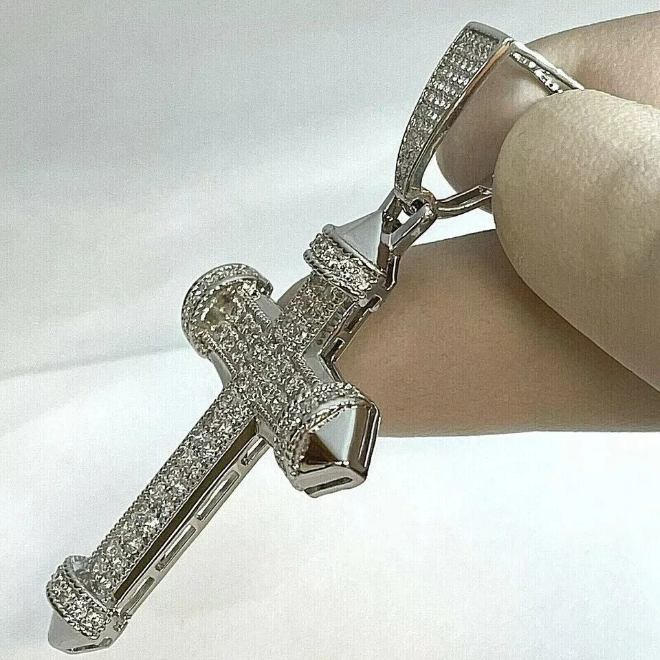 2.00 Ct Round Cut Real Moissanite Cross Pendant 10K Solid White Gold - Image 2 of 4