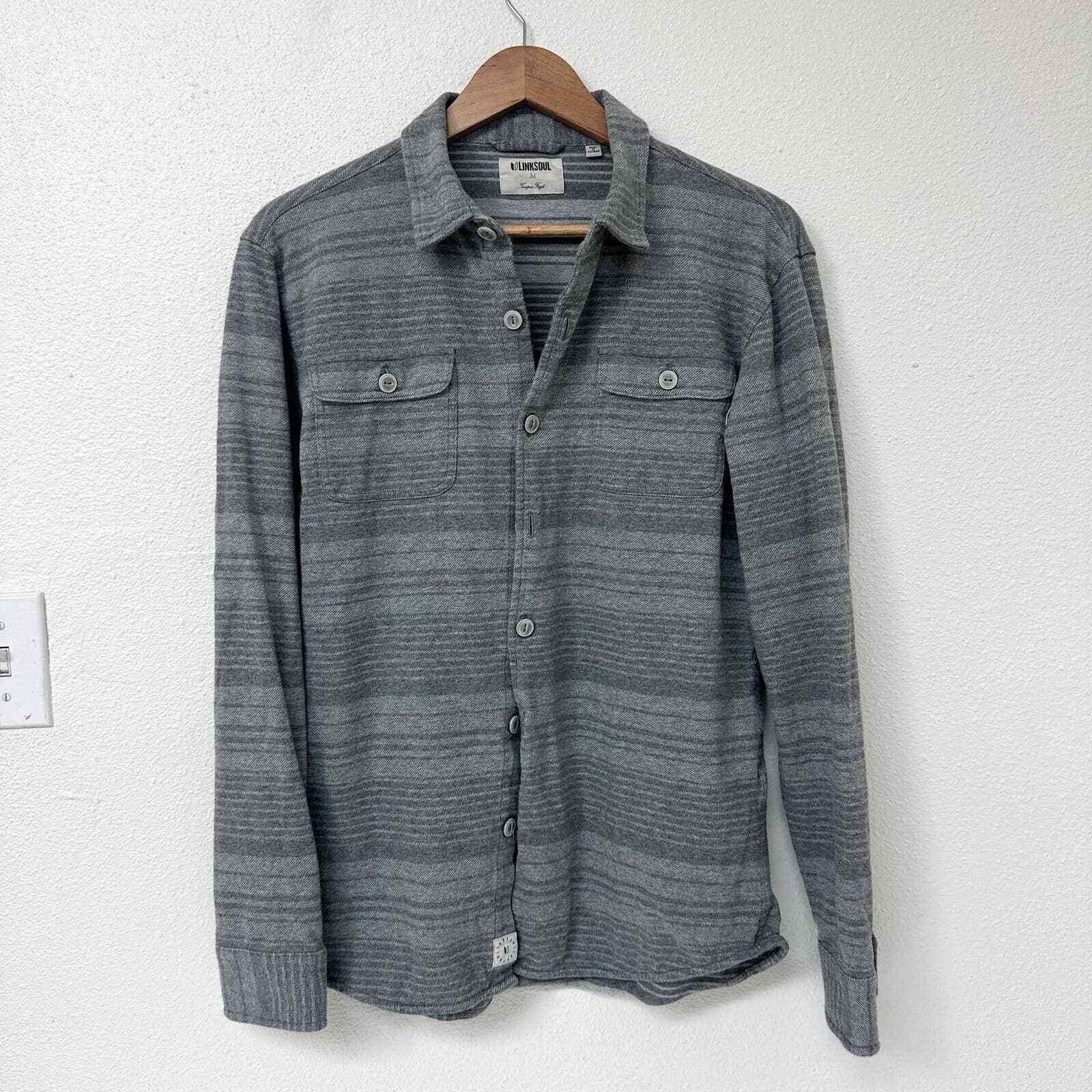 Mens LINKSOUL Shirt Jacket Flannel Button Up Long Sleeve Gray M eBay