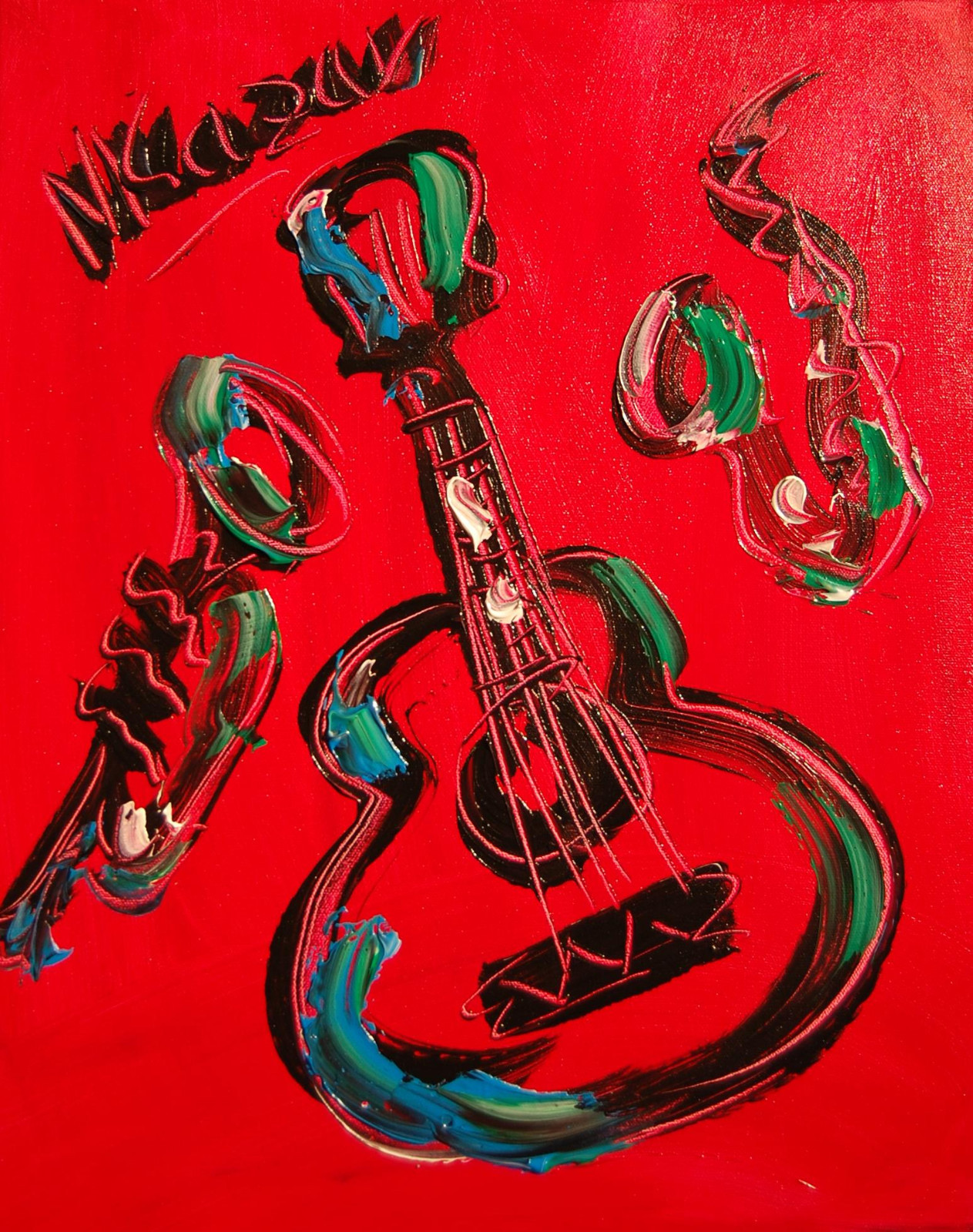 HOT GUITAR IMPRESSIONIST LARGE ORIGINAL OIL  PAINTING - CANADIAN THSDFB