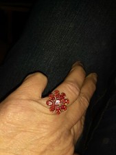 Vtg Sterling silver Statement ring, 925 W/ Cluster Orange Flower Size 8.5