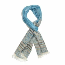J Francis Teal and White Jacquard 100% Modal Scarf with Fringes