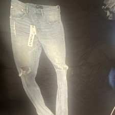 PURPLE Men s Blue Light Wash Distressed Skinn...
