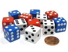 Set of 12 Six Sided 16mm D6 Dice - Patriotic USA 4 Each of Red White & Blue by 