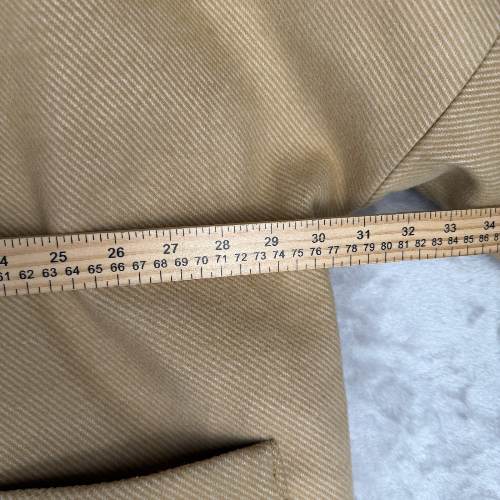 H&M Womens XL Camel Tan Diagonal Twill Collarless Oversized Car Coat Jacket thumbnail 4