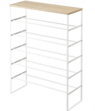 Yamazaki 3369 Shoe Rack with Top Plate, 6 Tiers, White, Shoe Rack with Hooks