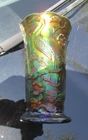 Vintage Northwood Fenton Carnival Glass  Vase blue Teal Peacock Garden unmarked