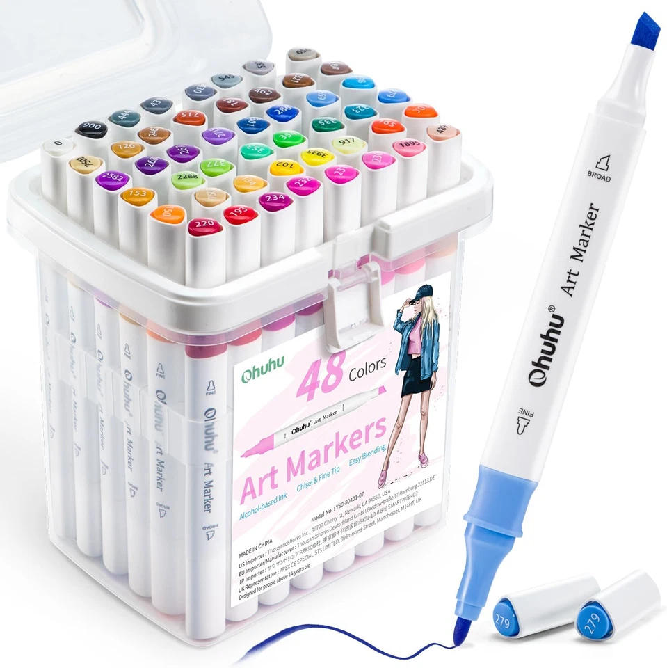 Ohuhu Alkoholmarker Set 48 Farben Doppelspitze Für Erwachsene & Illustrationen