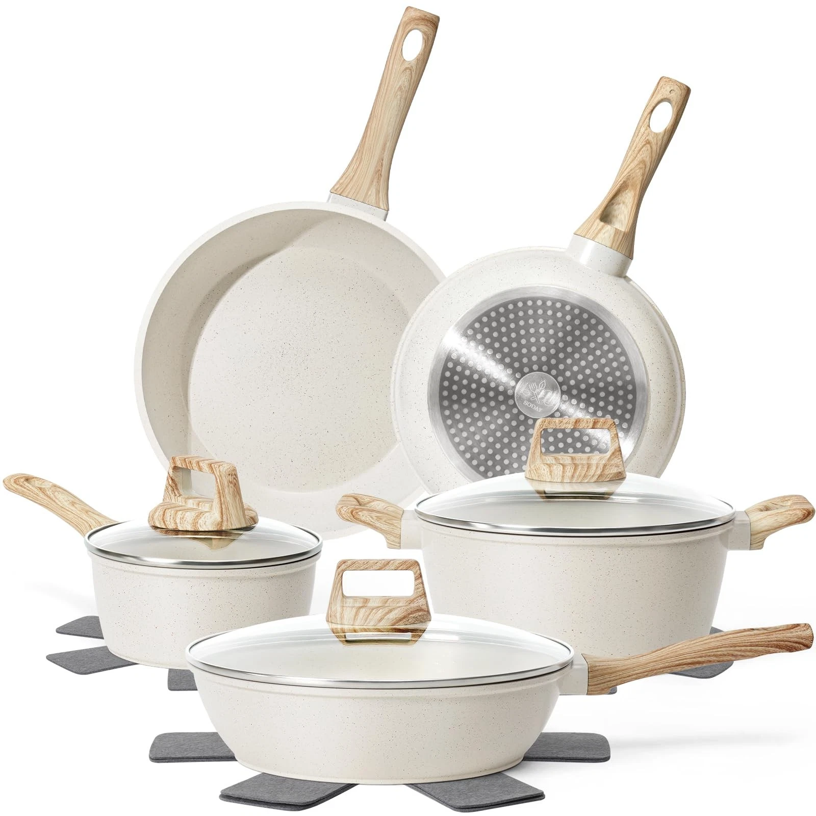 SODAY 12 Pcs Pots and Pans Set Non Stick, Cookware Sets 12 Pieces, White