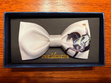 Horse Race Bow Tie Satin Silk Pre-tied Classic White w/ English Rider NEW