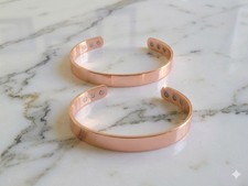2 Pack Pure Solid Copper Magnetic Flat 8mm Bracelet Arthritis Pain Therapy Cuff