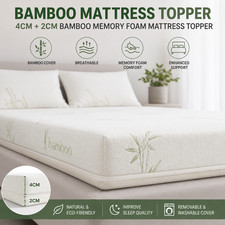 Image of Memory Foam Bamboo Mattress Topper Anti Allergy Soft Cooling 2cm 4cm UK