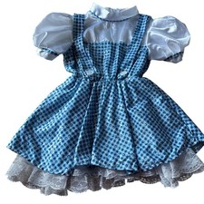 Wizard of Oz Dorothy Girls Blue Gingham Sequin Dress Lace Trim Size Small 4-6