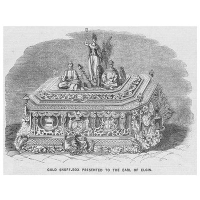 Gold Schnupftabakdose dem Earl of Elgin überreicht - antiker Druck 1859