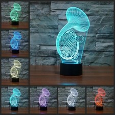 Night Light Lamp 3D French Horn Music 7 Color Changing Acrylic LED Table Light