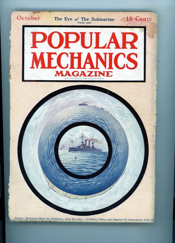 Popular Mechanics Magazine October Vintage 15 Cents Submarine Illustrated Cover