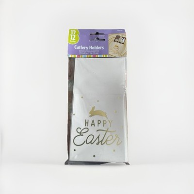 Easter Bunny 12 Pack Silverware Cutlery Holder Rabbit White Gold 2 New Packages