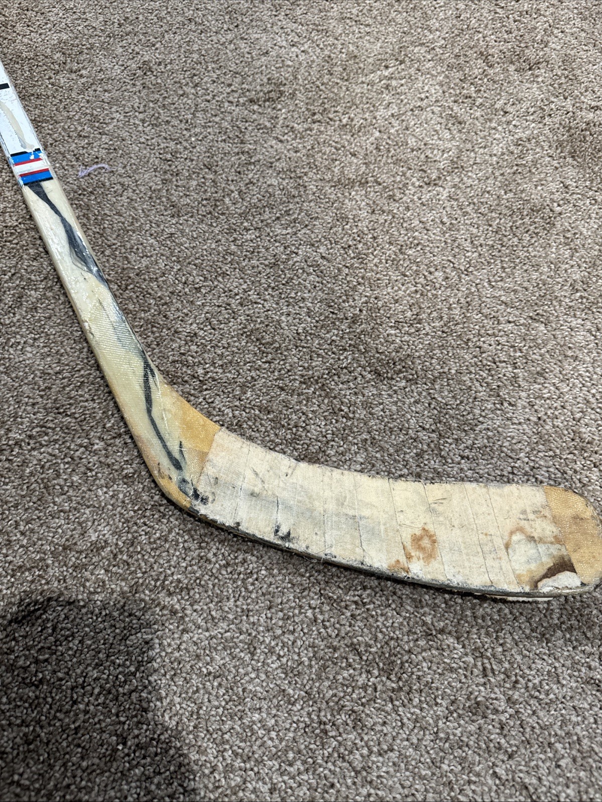 1980’s Game Used Marc Bergevin Chicago Blackhawks Canadien Wooden Hockey Stick