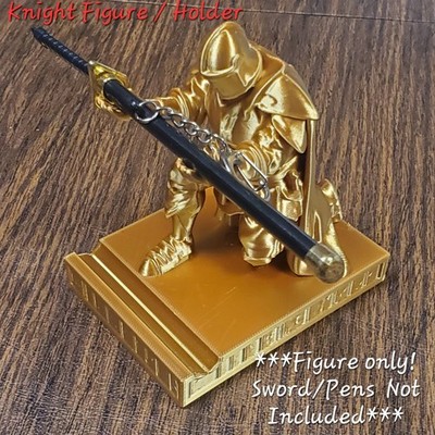 Dark Souls Knight Figure Pen Holder Statue. 3D Printed Golden Table Top Decor
